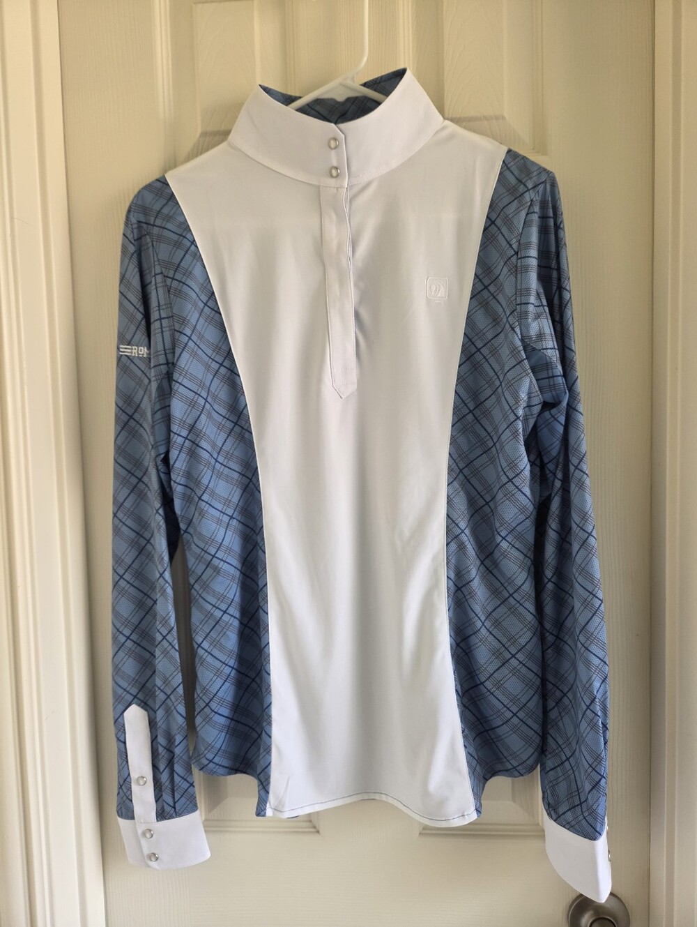 Romfh Schuyler Plaid Long Sleeve Show Shirt Blue White Women's Sizeā Large